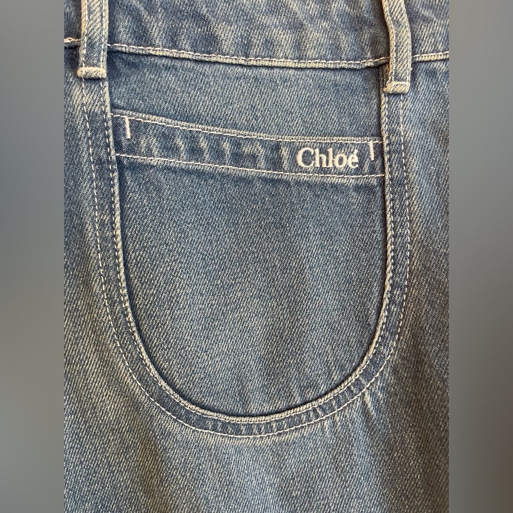 Chloe- high waist, straight legged jeans with pocket details & raw hem - Size 40